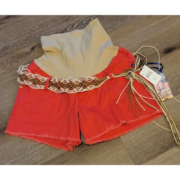 NWT Maternity Cut Off Shorts by WallFlower. Size Large. Coral. Belt included! - Picture 2 of 8